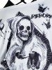 Floral Skull Print One Shoulder Two Piece T Shirt Set -  