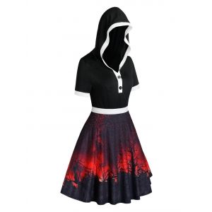 

Plus Size Halloween Printed Hooded Flare Dress, Black