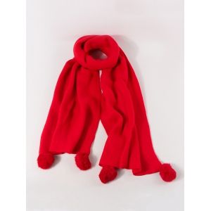 

Faux Cashmere Knitted Pom Pom Scarf, Lava red