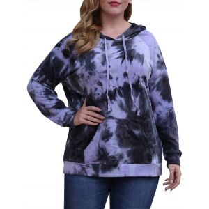 

Raglan Sleeve Tie Dye Front Pocket Plus Size Hoodie, Purple