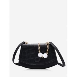 

Retro Cover Chain Beads Crossbody Bag, White