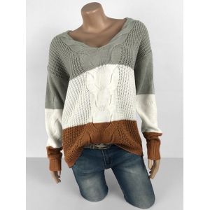 

Plus Size Drop Shoulder Colorblock Sweater, Deep yellow