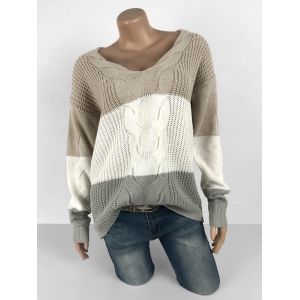 

Plus Size Drop Shoulder Colorblock Sweater, White