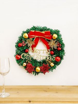 Рождественская елка и венок С бантом Декор для двери