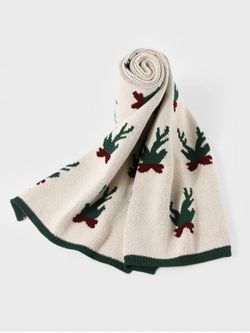 Christmas Pattern Colorblock Knitted Long Scarf - BEIGE