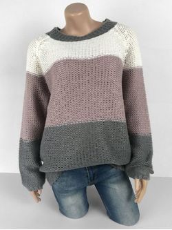 Plus Size Colorblock Raglan Sleeve Sweater - DARK GRAY - L