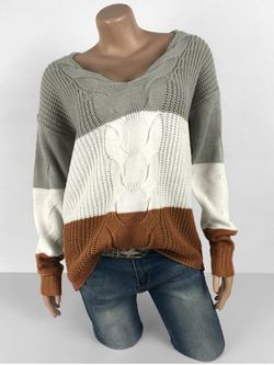 Plus Size Drop Shoulder Colorblock Sweater - DEEP YELLOW - L