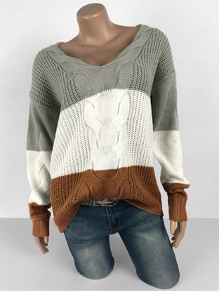 Plus Size Drop Shoulder Colorblock Sweater