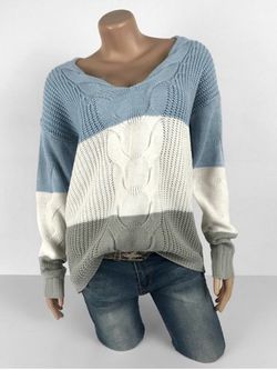 Plus Size Drop Shoulder Colorblock Sweater - LIGHT BLUE - L