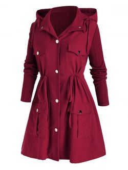 Manteau à Capuche Tunique avec Poche Grande Taille à Cordon - RED WINE - 1X