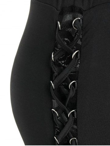 

Lace-up Side Lace Insert Flare Pants, Black