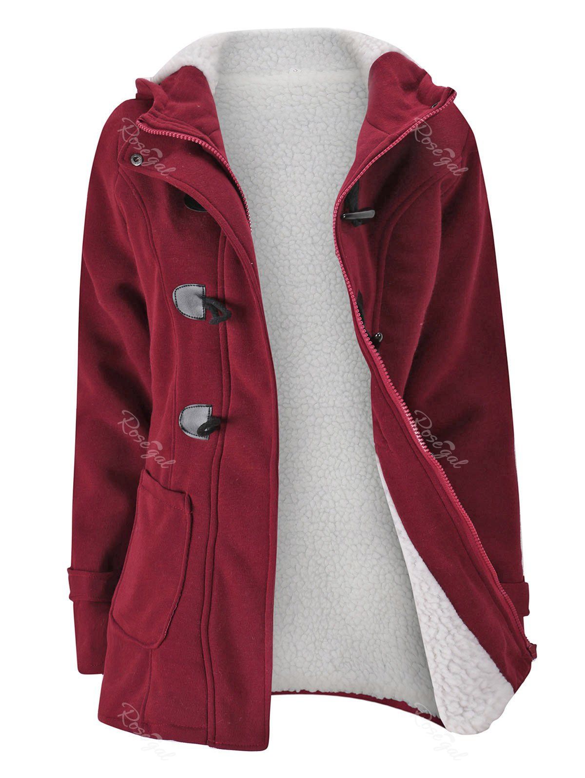 

Plus Size Faux Shearling Lined Hooded Duffle Coat, Deep red