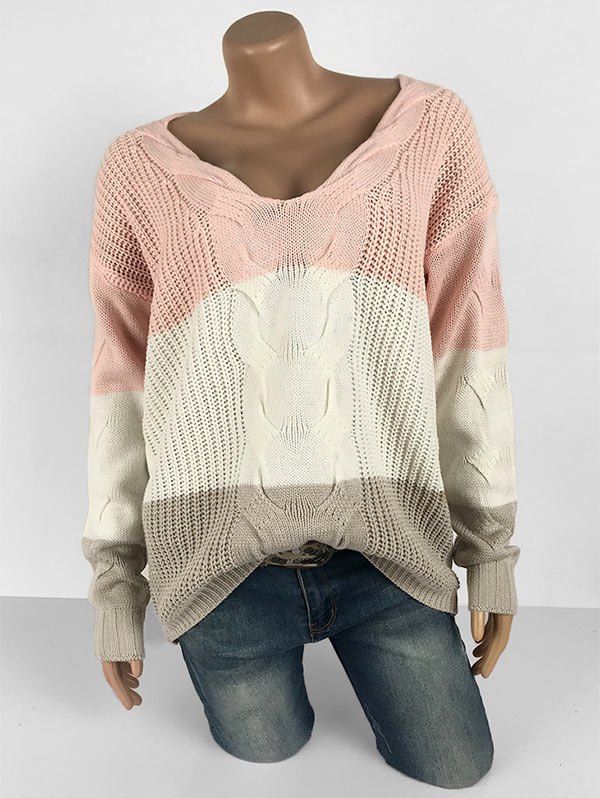 

Plus Size Drop Shoulder Colorblock Sweater, Light pink