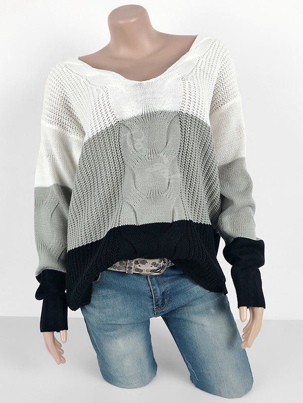 

Plus Size Drop Shoulder Colorblock Sweater, Black