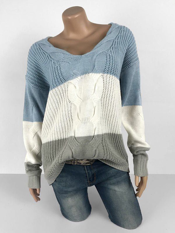 Online Plus Size Drop Shoulder Colorblock Sweater  