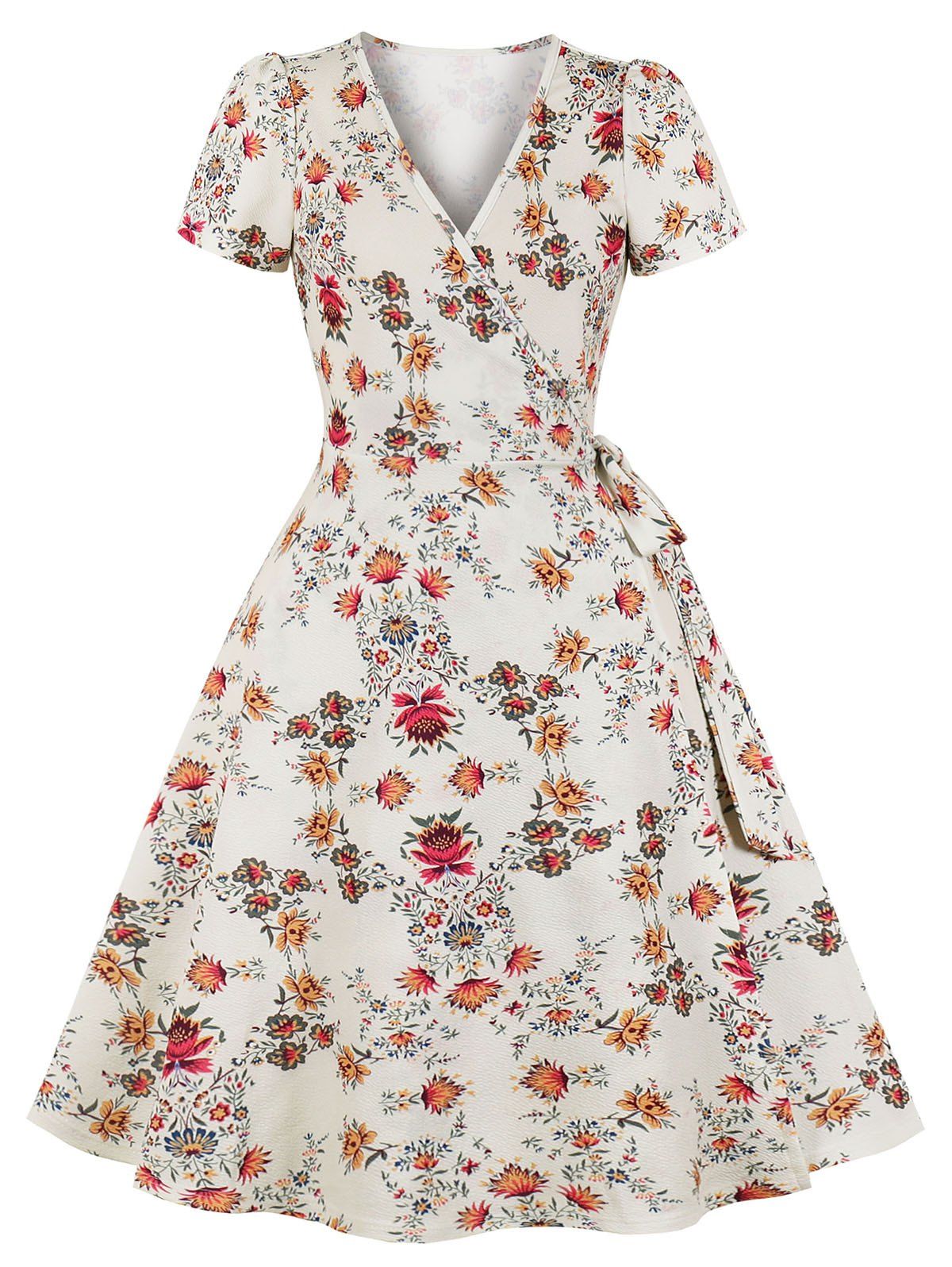 

Floral Wrap Short Sleeve Dress, Light yellow