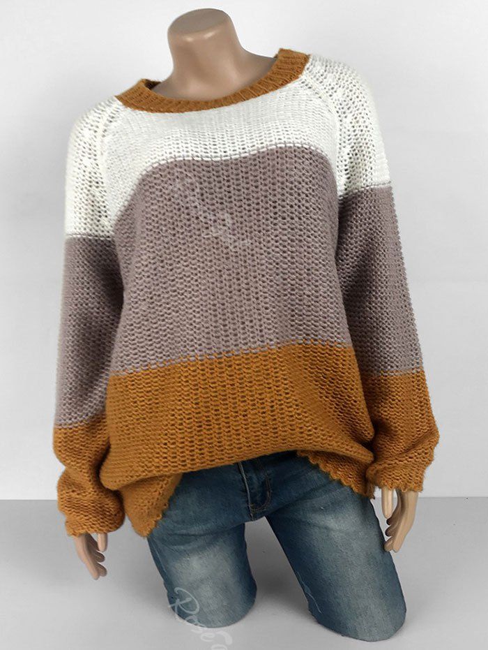 

Plus Size Colorblock Raglan Sleeve Sweater, Coffee