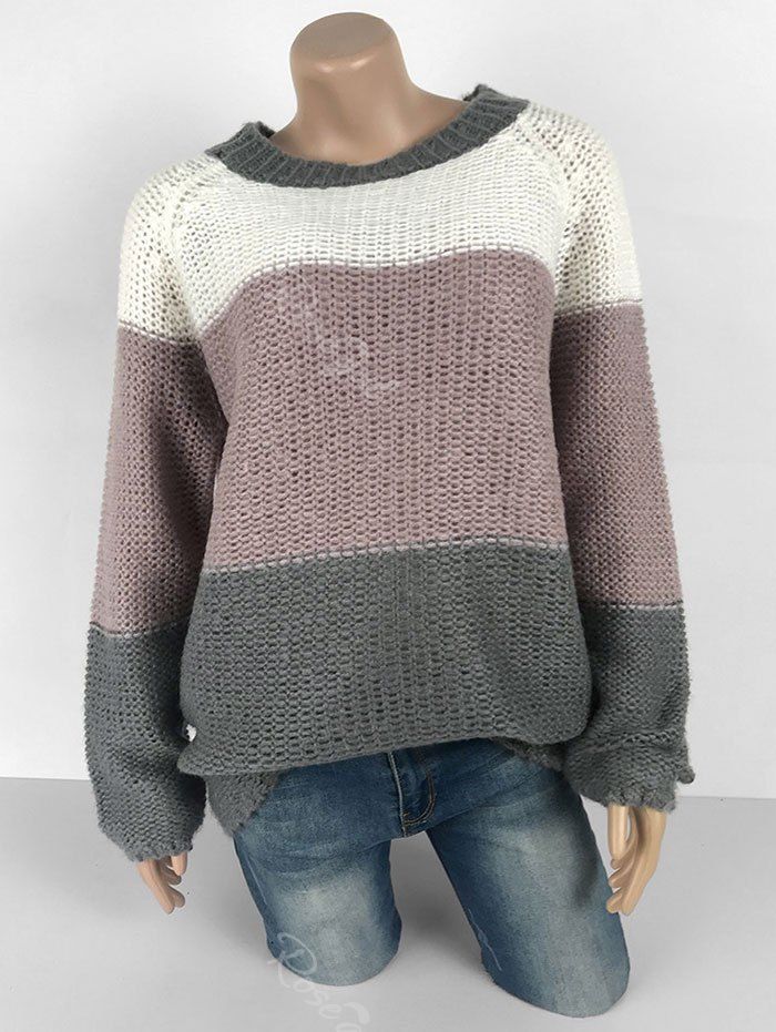 Store Plus Size Colorblock Raglan Sleeve Sweater  