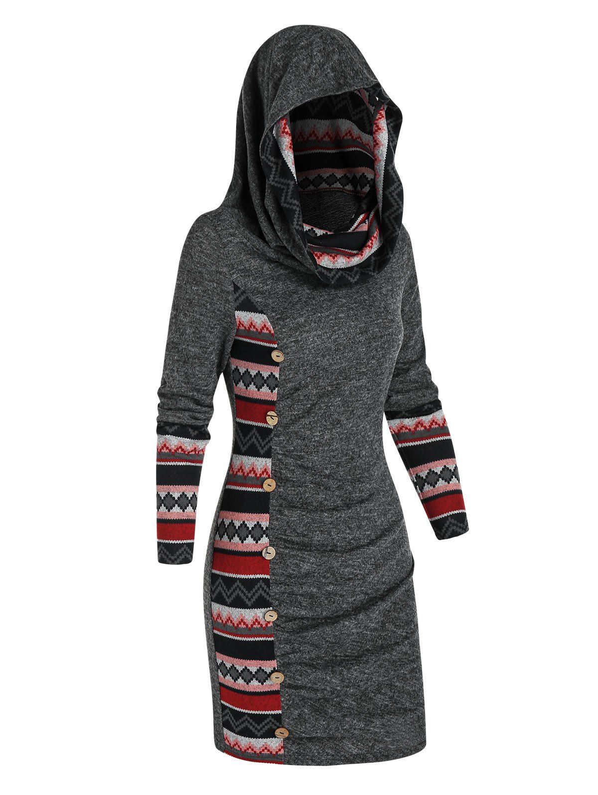 

Convertible Tribal Print Ruched Bodycon Dress, Dark slate grey