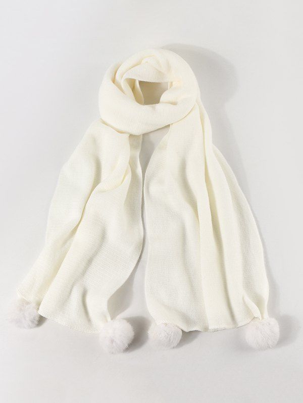 

Faux Cashmere Knitted Pom Pom Scarf, White