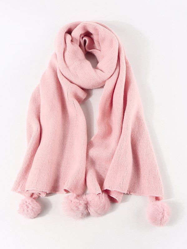 

Faux Cashmere Knitted Pom Pom Scarf, Light pink