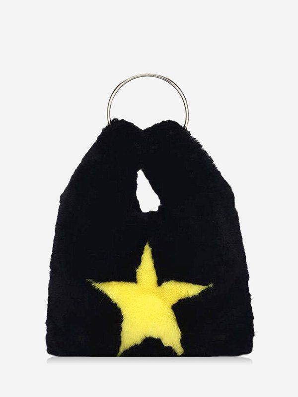 

Star Pattern Faux Fur Chain Crossbody Bag, Black