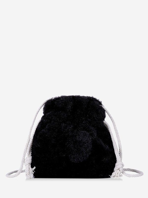 

Faux Fur Ball Drawstring Rope Crossbody Bag, Black