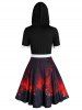 Plus Size Halloween Printed Hooded Flare Dress -  