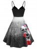 Halloween Spider Web Skull Print Ruched Dress -  