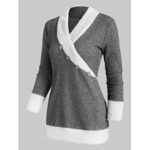 

Shawl Collar Faux Fur Insert Knitwear, Gray cloud
