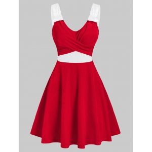 

Christmas Contrast Velour Crossover Dress, Red