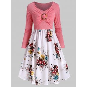 

Ruched O Ring Floral Print Dress, Multi a