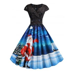 

Plus Size Vintage Christmas Printed Pin Up Dress, Black