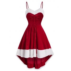

Christmas Cinched Velvet High Low Midi Dress, Red