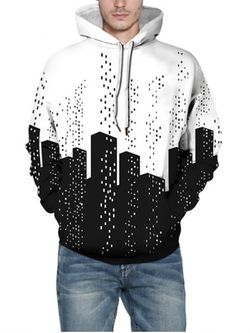 Abstract City Building Print Pullover Hoodie - WHITE - S