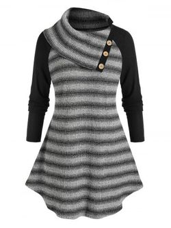 Plus Size Striped Raglan Sleeve Curved Hem Tunic Sweater - BATTLESHIP GRAY - 4X