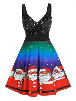 Plus Size Christmas Ombre Claus Twisted Ruched A Line Dress - MULTI-A - L