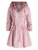 Plus Size Hooded Checked Drawstring A Line Tunic Coat -  