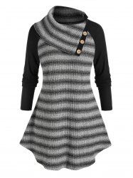 Plus Size Striped Raglan Sleeve Curved Hem Tunic Sweater -  