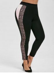 Contrast Side High Waisted Lace Panel Plus Size Leggings -  