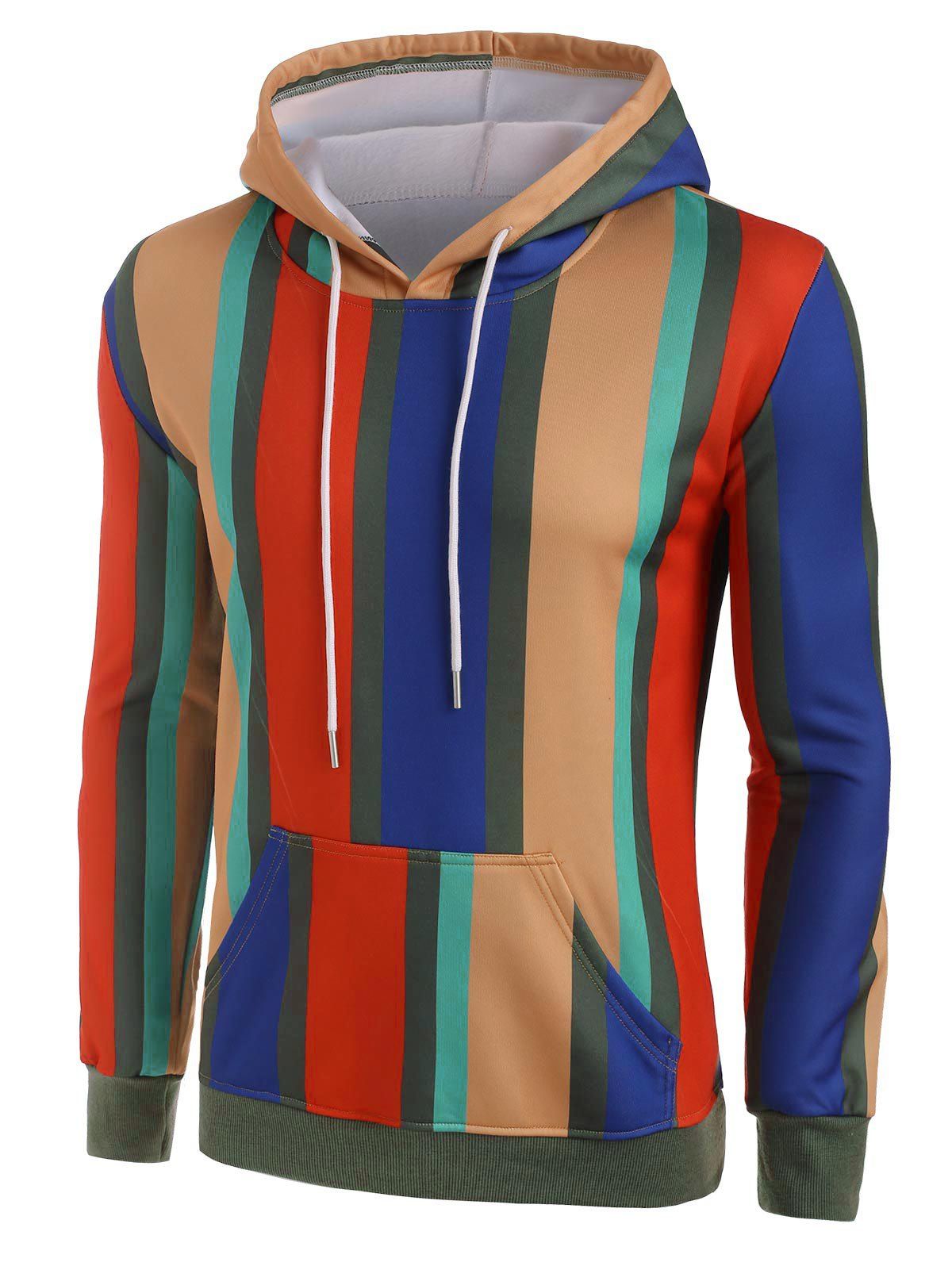 Colorful Striped Fleece Lined Front Pocket Hoodie [36% OFF] | Rosegal