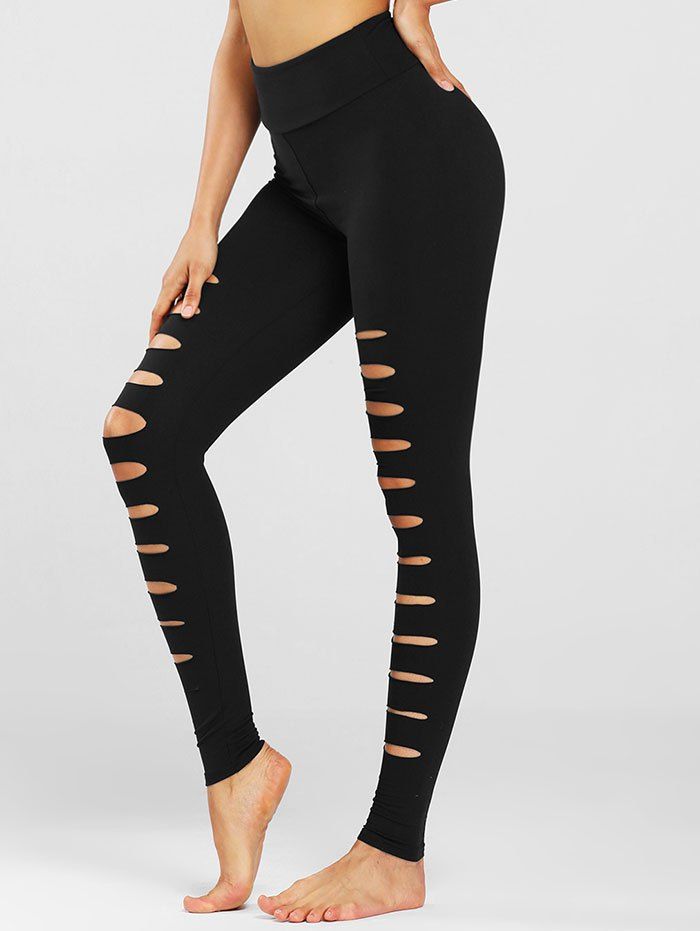 

Laddering Cutout High Waisted Sports Leggings, Black