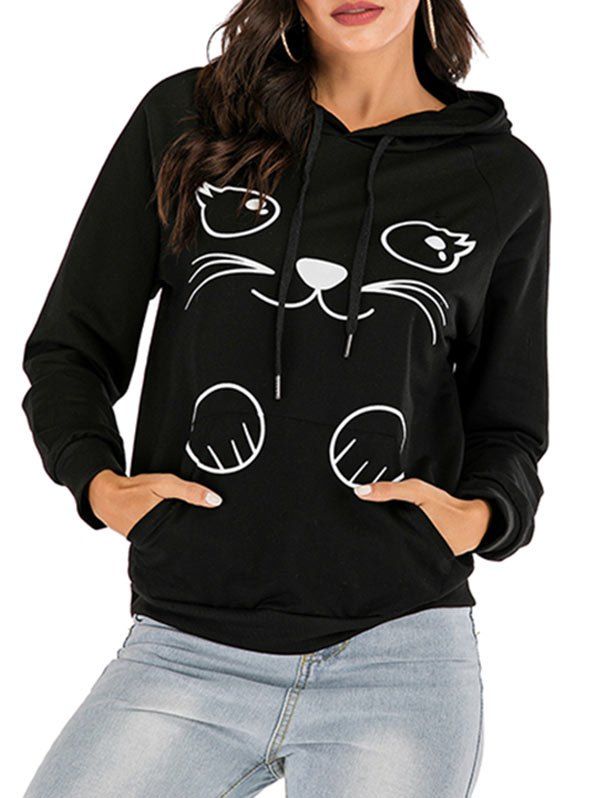 

Cat Ear Raglan Sleeve Drawstring Hoodie, Black