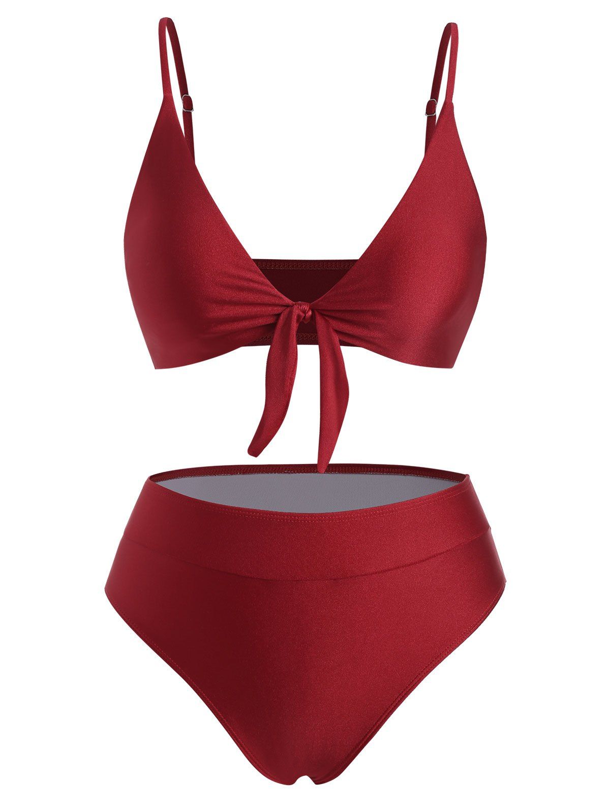 

Knotted Wide Waistband Cami Bikini Swimwear, Red