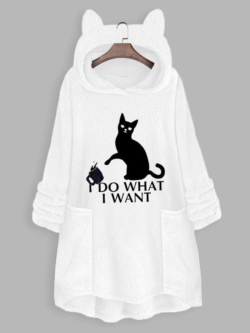

Plus Size Graphic Faux Fur Plush Hoodie, White