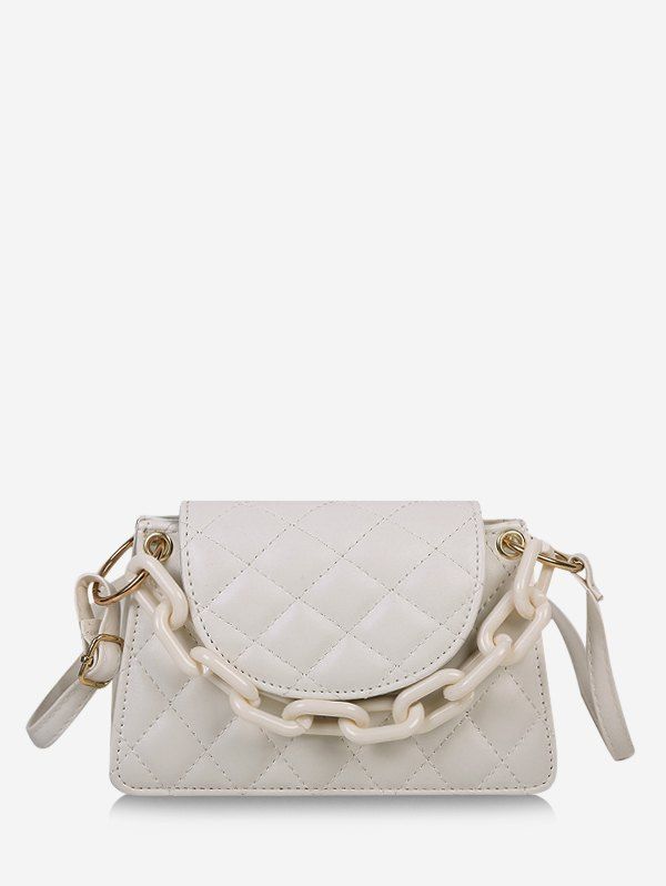 

Rhombus Pattern Quilted Crossbody Bag, White
