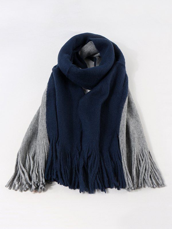 

Faux Cashmere Colorblock Fringe Scarf, Cadetblue