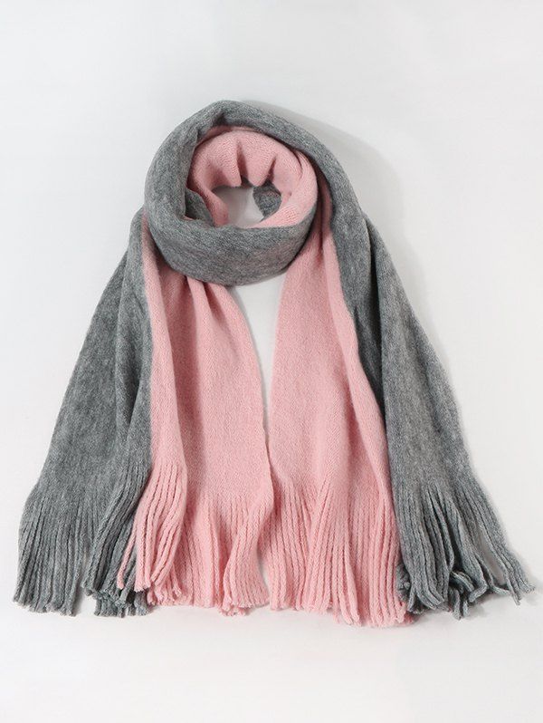 

Faux Cashmere Colorblock Fringe Scarf, Light pink