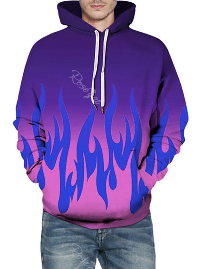 Hot Fire Flame Print Ombre Hoodie  