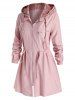 Plus Size Hooded Checked Drawstring A Line Tunic Coat -  
